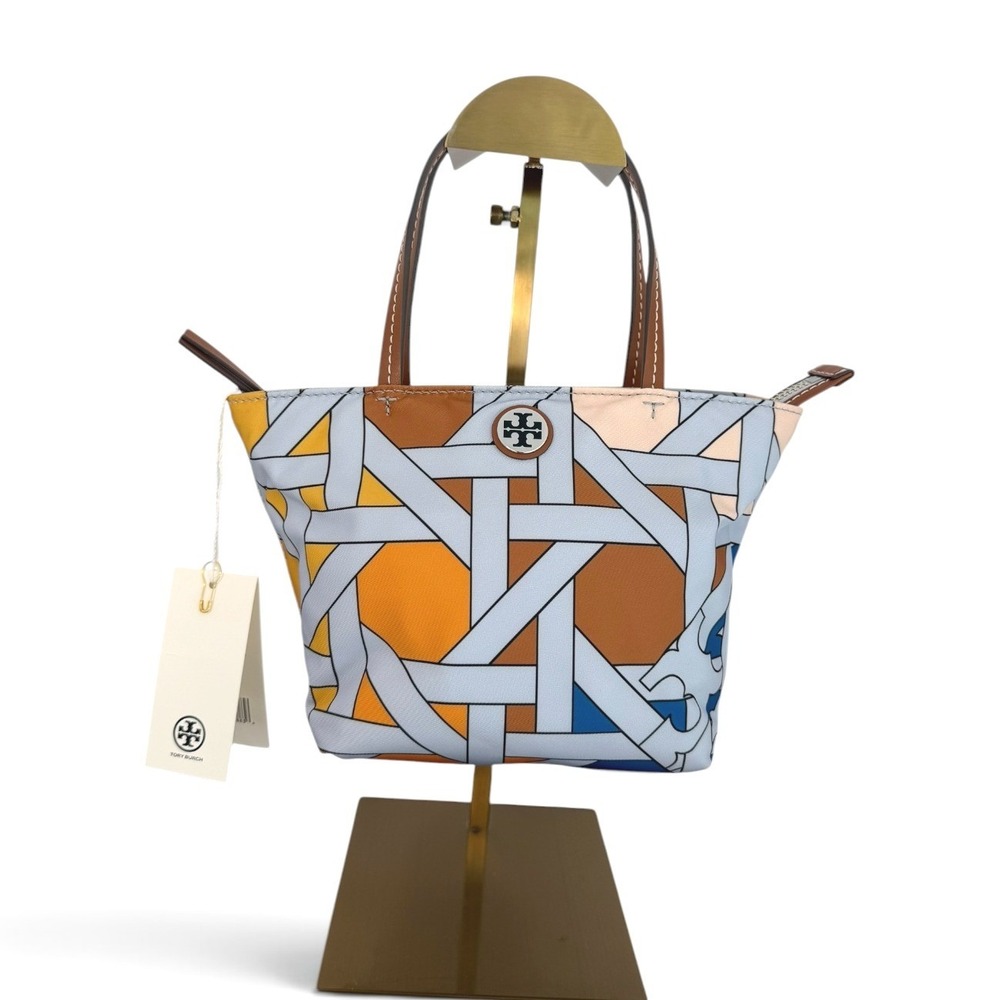 Tory Burch Nylon Printed Mini Tote Blue Basketweave Crossbody NWT